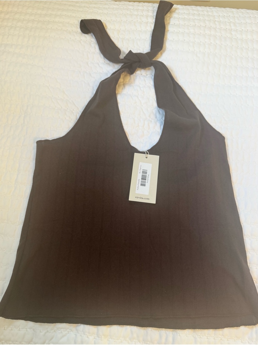 Vir Vita Pauline Pointelle Halter Top Brown XL NWT Made in USA